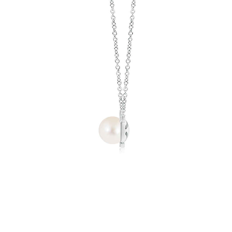 8mm AAA Freshwater Cultured Pearl and Diamond Bypass Pendant in White Gold product image