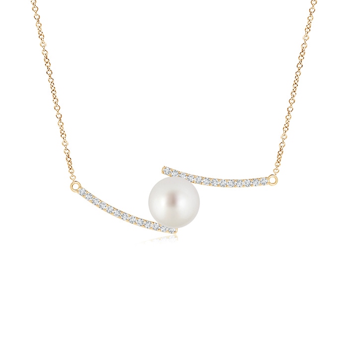 10mm AAA South Sea Pearl Bypass Pendant with Diamond Accents in Yellow Gold