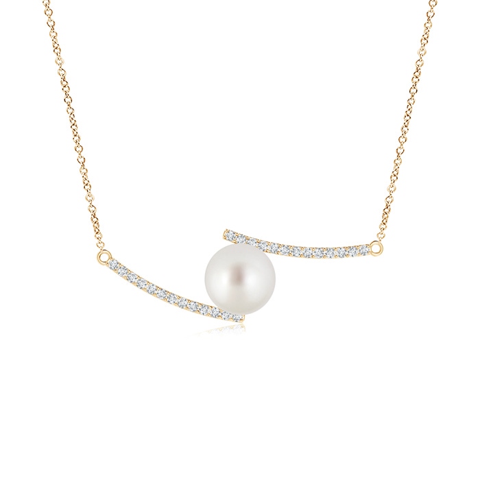 10mm AAA South Sea Pearl Bypass Pendant with Diamond Accents in Yellow Gold 