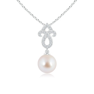 8mm AAA Akoya Cultured Pearl Fleur De Lis Pendant with Diamonds in White Gold