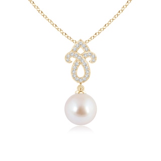 8mm AAA Akoya Cultured Pearl Fleur De Lis Pendant with Diamonds in Yellow Gold