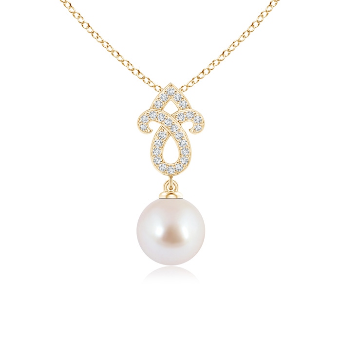 8mm AAA Akoya Cultured Pearl Fleur De Lis Pendant with Diamonds in Yellow Gold 