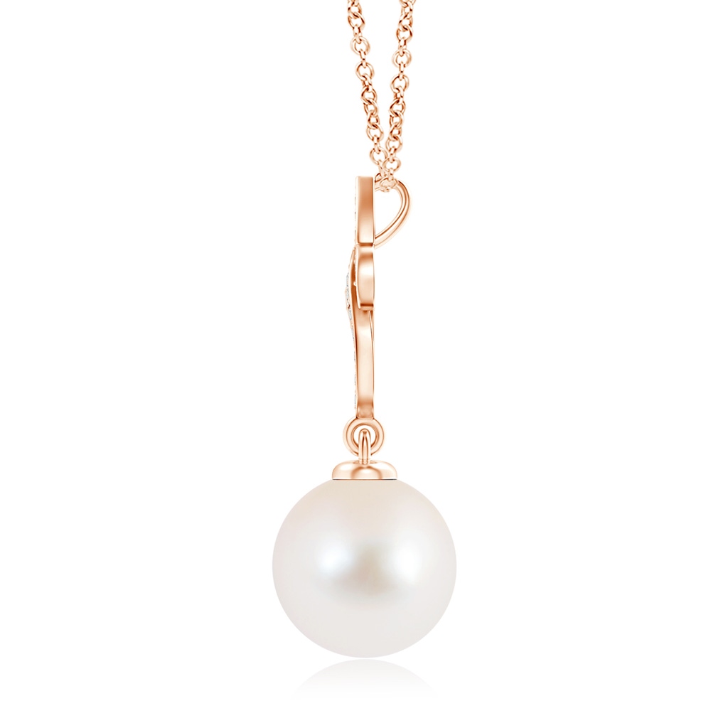 10mm AAA Freshwater Cultured Pearl Fleur De Lis Pendant with Diamonds in Rose Gold Product Image