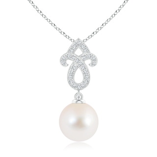 10mm AAA Freshwater Cultured Pearl Fleur De Lis Pendant with Diamonds in White Gold