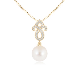 8mm AAA Freshwater Cultured Pearl Fleur De Lis Pendant with Diamonds in Yellow Gold