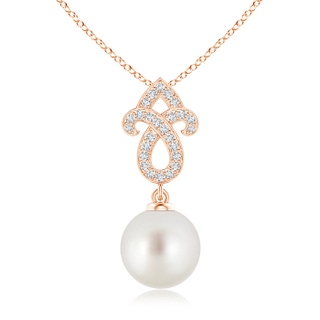 10mm AAA South Sea Cultured Pearl Fleur De Lis Pendant with Diamonds in Rose Gold