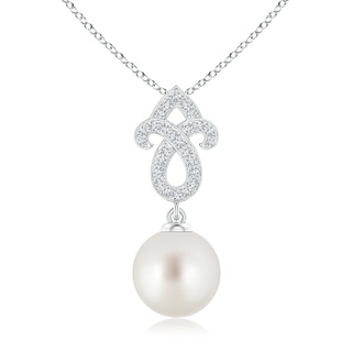 10mm AAA South Sea Cultured Pearl Fleur De Lis Pendant with Diamonds in White Gold