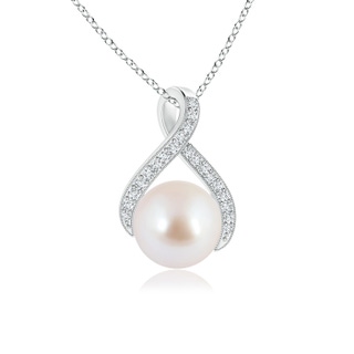 8mm AAA Japanese Akoya Pearl Swirl Ribbon Pendant with Diamonds in S999 Silver