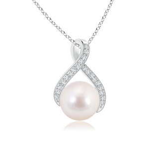 8mm AAAA Japanese Akoya Pearl Swirl Ribbon Pendant with Diamonds in S999 Silver