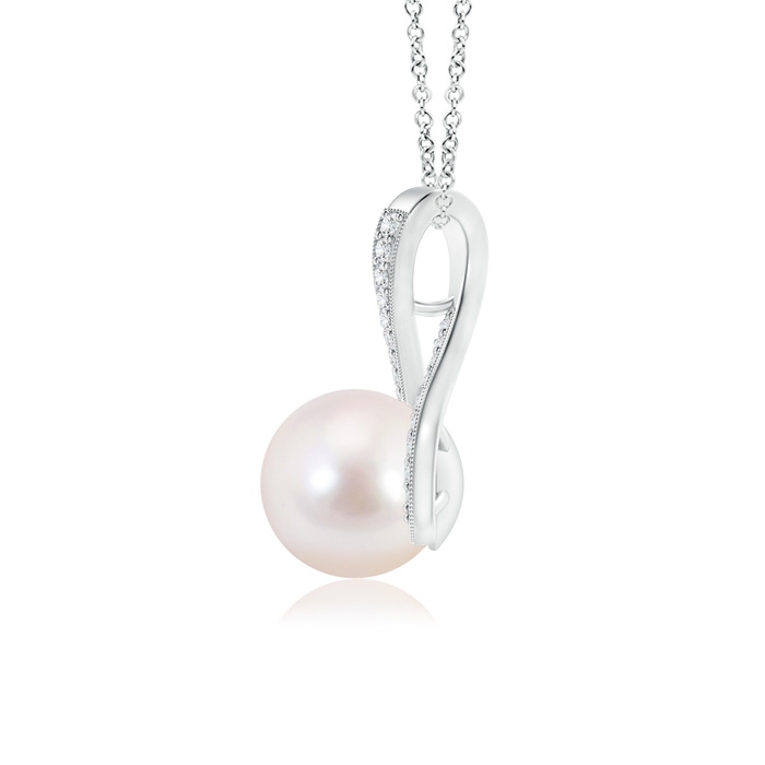 8mm AAAA Japanese Akoya Pearl Swirl Ribbon Pendant with Diamonds in White Gold product image