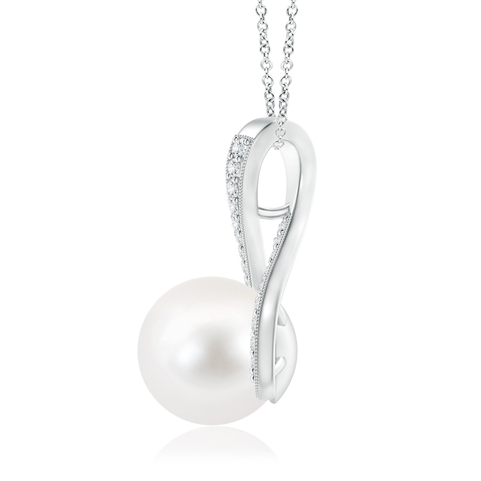 10mm AA Freshwater Pearl Swirl Ribbon Pendant with Diamonds in White Gold product image