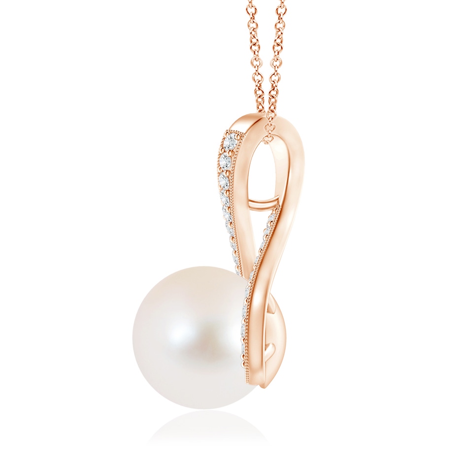 10mm AAA Freshwater Pearl Swirl Ribbon Pendant with Diamonds in Rose Gold product image