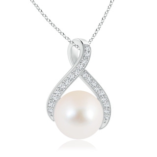 10mm AAA Freshwater Pearl Swirl Ribbon Pendant with Diamonds in White Gold
