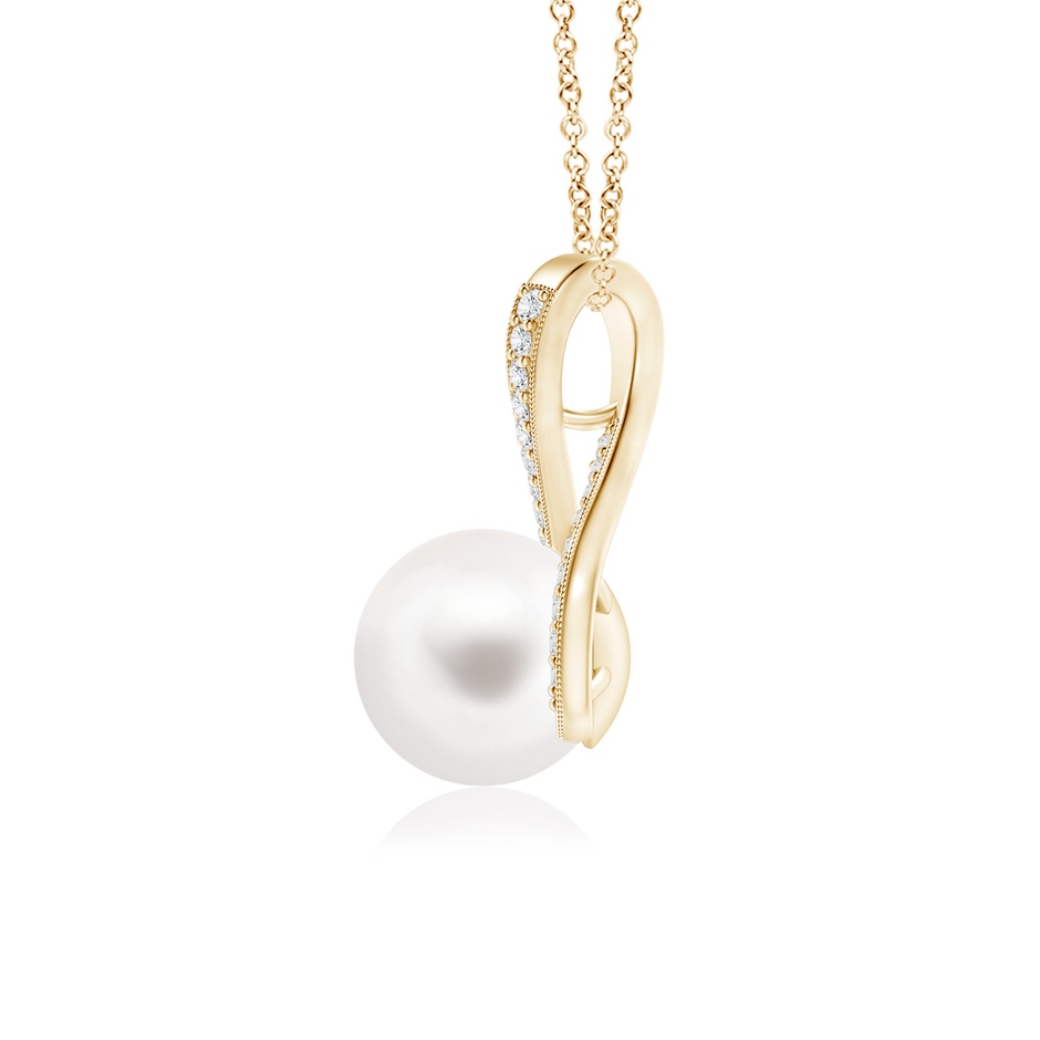 8mm AA Freshwater Pearl Swirl Ribbon Pendant with Diamonds in 9K Yellow Gold product image