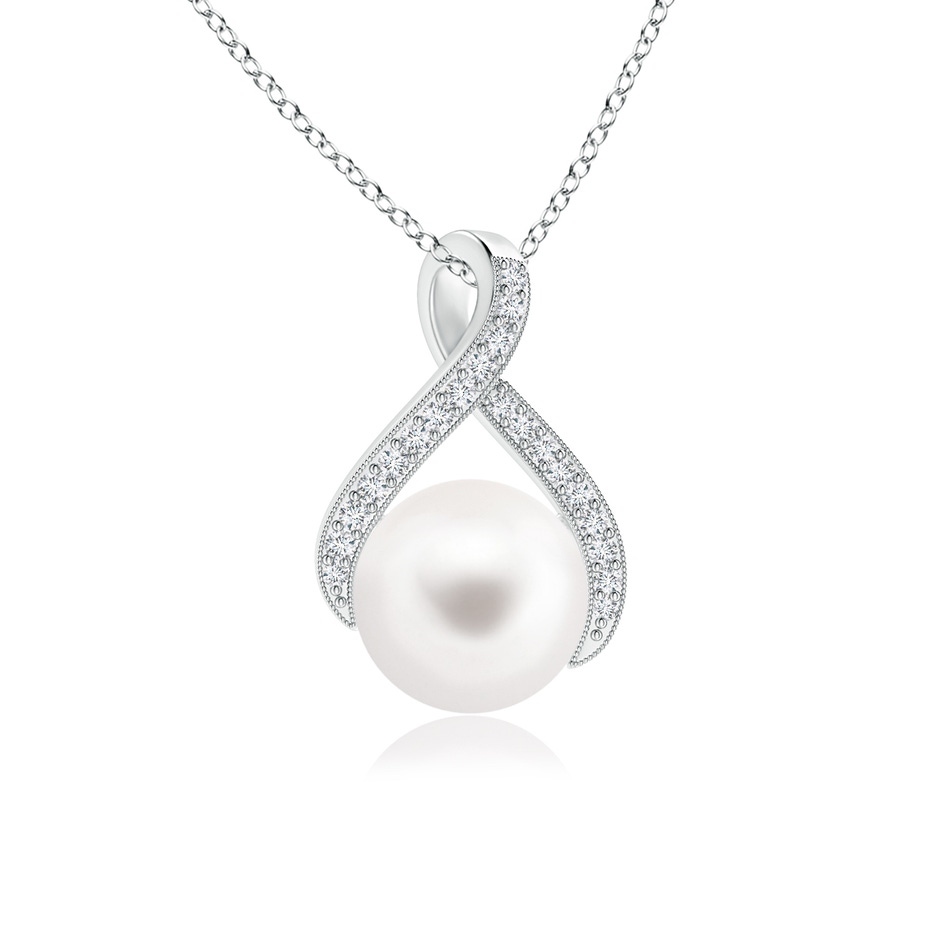 8mm AA Freshwater Pearl Swirl Ribbon Pendant with Diamonds in S999 Silver 