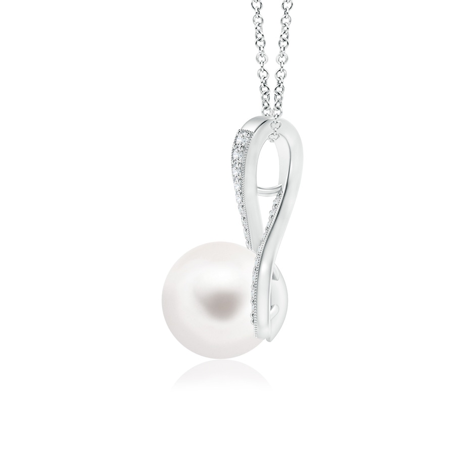 8mm AA Freshwater Pearl Swirl Ribbon Pendant with Diamonds in S999 Silver product image