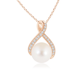 8mm AAA Freshwater Pearl Swirl Ribbon Pendant with Diamonds in 10K Rose Gold