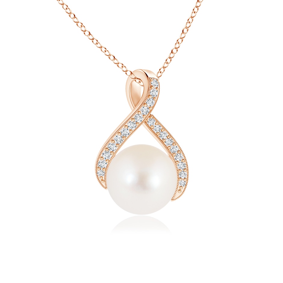 8mm AAA Freshwater Pearl Swirl Ribbon Pendant with Diamonds in 9K Rose Gold 