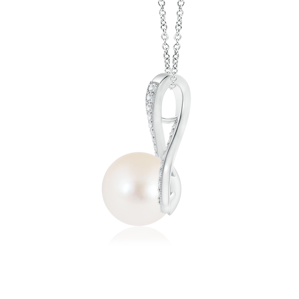 8mm AAA Freshwater Pearl Swirl Ribbon Pendant with Diamonds in White Gold Product Image