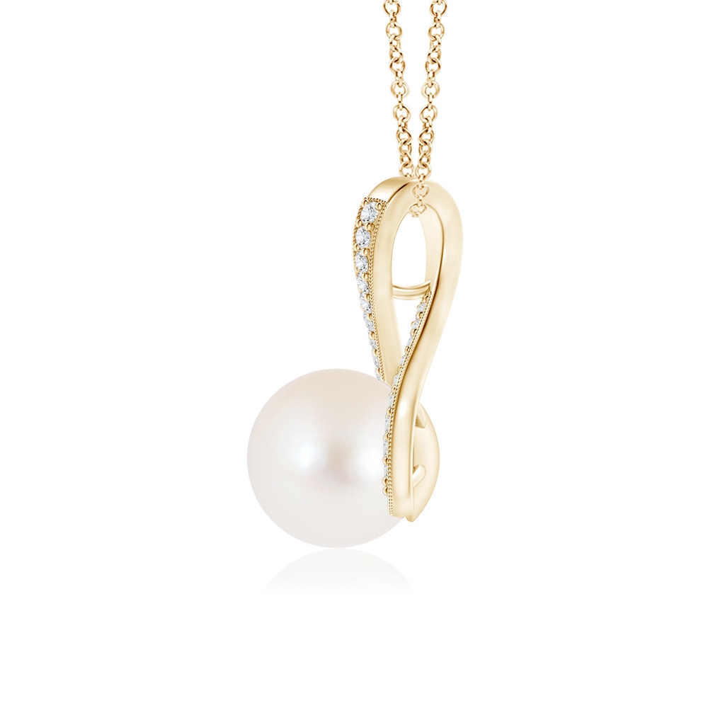 8mm AAA Freshwater Pearl Swirl Ribbon Pendant with Diamonds in Yellow Gold Product Image