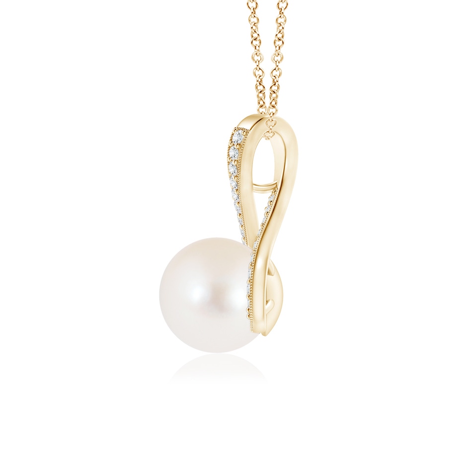 8mm AAA Freshwater Pearl Swirl Ribbon Pendant with Diamonds in Yellow Gold product image