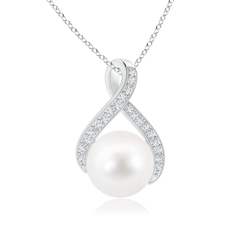 9mm AA Freshwater Pearl Swirl Ribbon Pendant with Diamonds in S999 Silver 