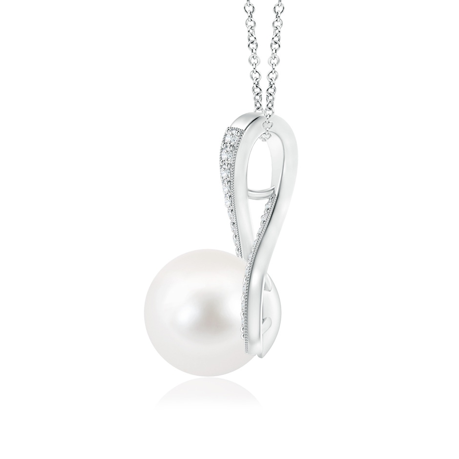 9mm AA Freshwater Pearl Swirl Ribbon Pendant with Diamonds in S999 Silver product image
