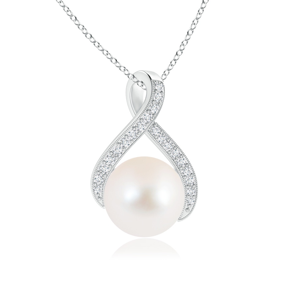 9mm AAA Freshwater Pearl Swirl Ribbon Pendant with Diamonds in S999 Silver 
