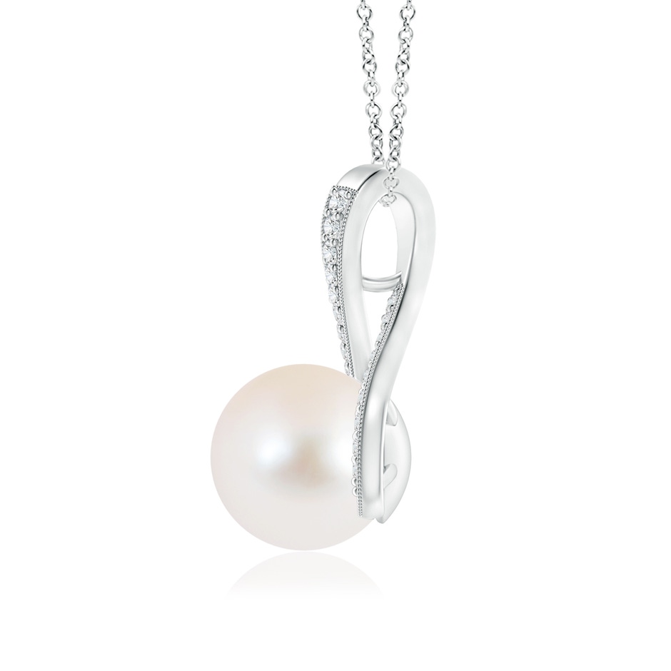 9mm AAA Freshwater Pearl Swirl Ribbon Pendant with Diamonds in S999 Silver product image