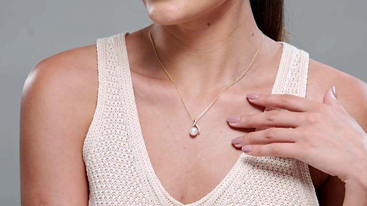 Freshwater Pearl Swirl Ribbon Pendant with Diamonds | Angara