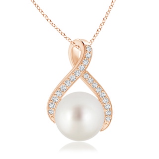 10mm AAA South Sea Pearl Swirl Ribbon Pendant with Diamonds in Rose Gold