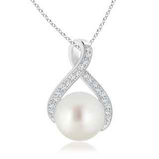 10mm AAA South Sea Pearl Swirl Ribbon Pendant with Diamonds in White Gold