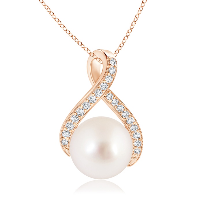 10mm AAAA South Sea Pearl Swirl Ribbon Pendant with Diamonds in Rose Gold