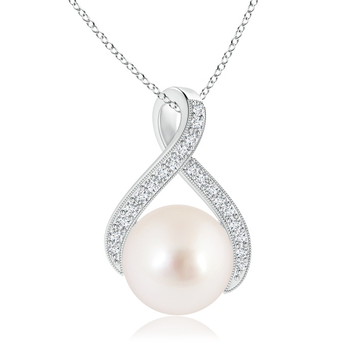 10mm AAAA South Sea Pearl Swirl Ribbon Pendant with Diamonds in White Gold