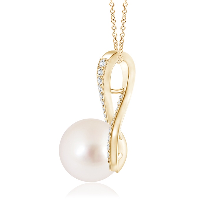 10mm AAAA South Sea Pearl Swirl Ribbon Pendant with Diamonds in Yellow Gold product image