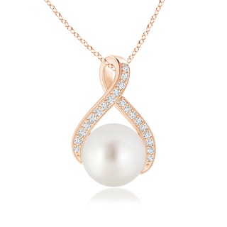 9mm AAA South Sea Pearl Swirl Ribbon Pendant with Diamonds in 10K Rose Gold