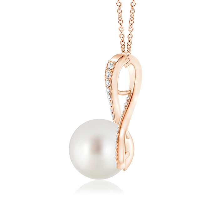 9mm AAA South Sea Pearl Swirl Ribbon Pendant with Diamonds in Rose Gold product image