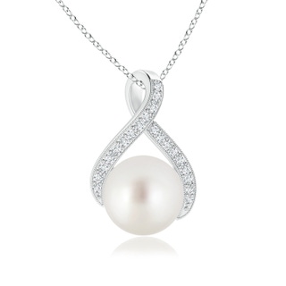 9mm AAA South Sea Pearl Swirl Ribbon Pendant with Diamonds in White Gold