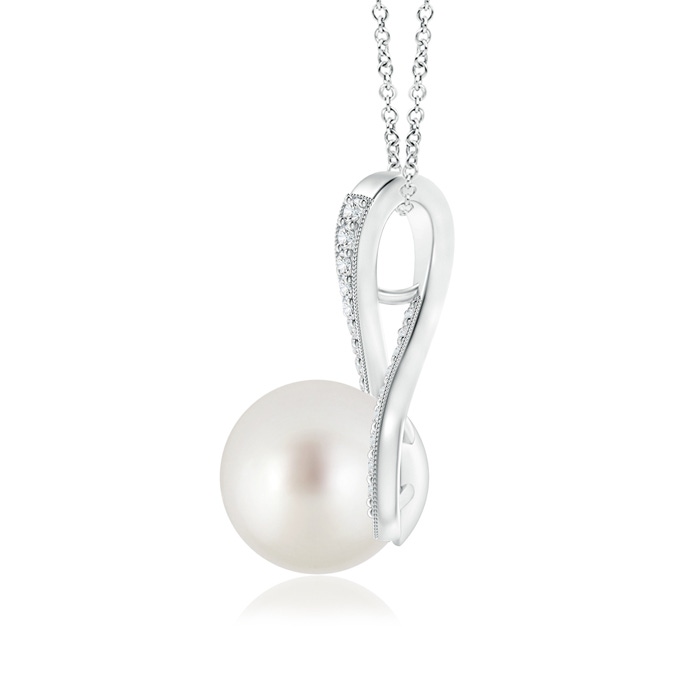 9mm AAA South Sea Pearl Swirl Ribbon Pendant with Diamonds in White Gold Product Image