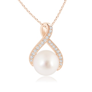 9mm AAAA South Sea Pearl Swirl Ribbon Pendant with Diamonds in Rose Gold