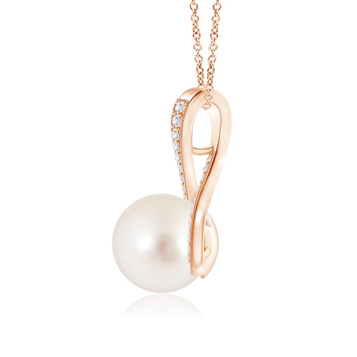 9mm AAAA South Sea Pearl Swirl Ribbon Pendant with Diamonds in Rose Gold product image