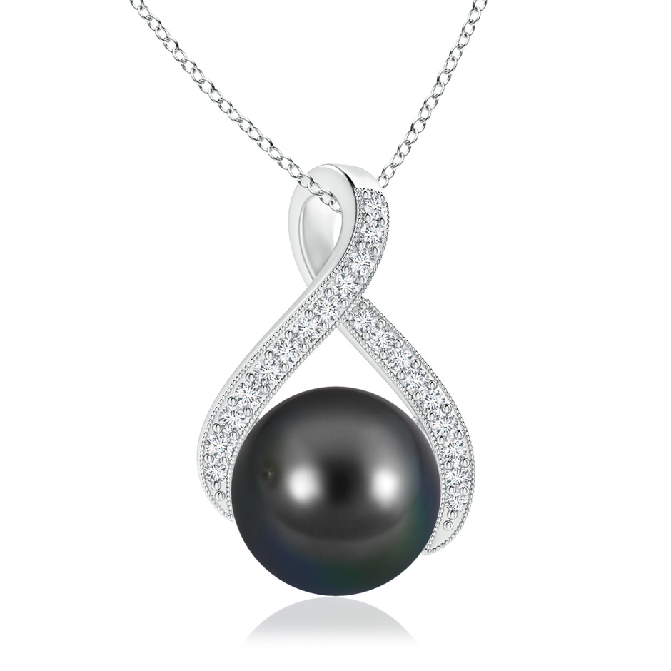 10mm AA Tahitian Pearl Swirl Ribbon Pendant with Diamonds in S999 Silver 