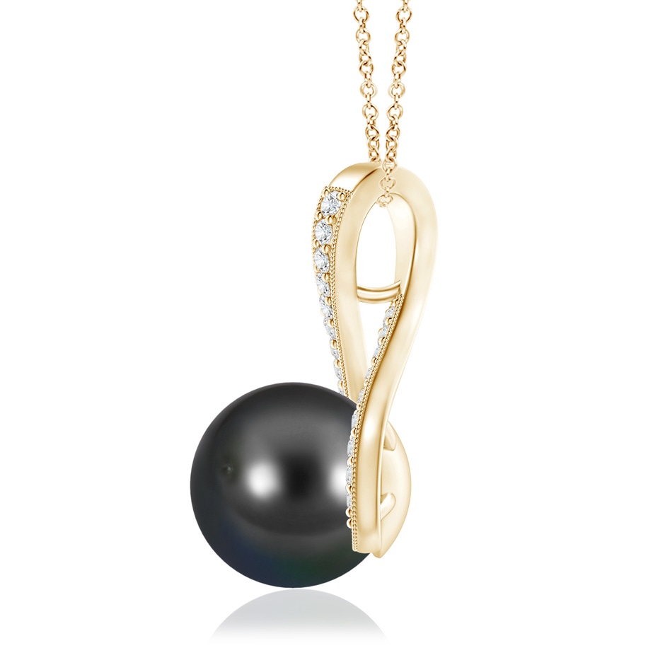 10mm AA Tahitian Pearl Swirl Ribbon Pendant with Diamonds in Yellow Gold product image