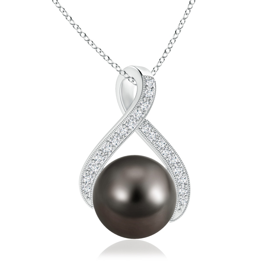 10mm AAA Tahitian Pearl Swirl Ribbon Pendant with Diamonds in White Gold 