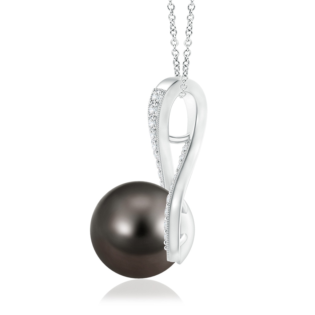 10mm AAA Tahitian Pearl Swirl Ribbon Pendant with Diamonds in White Gold Product Image
