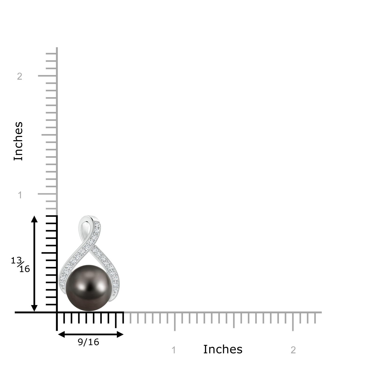 10mm AAA Tahitian Pearl Swirl Ribbon Pendant with Diamonds in White Gold - ruler