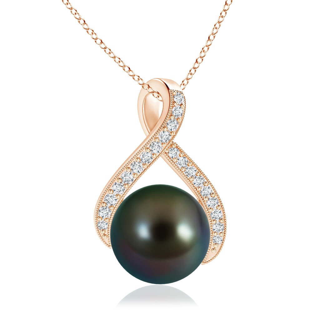 10mm AAAA Tahitian Pearl Swirl Ribbon Pendant with Diamonds in Rose Gold