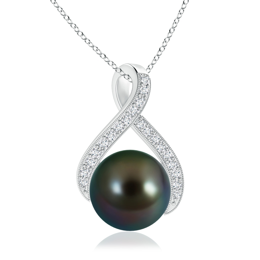 10mm AAAA Tahitian Pearl Swirl Ribbon Pendant with Diamonds in S999 Silver