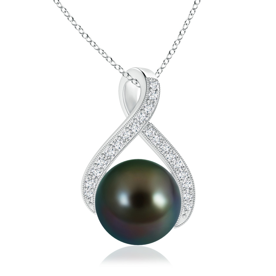 10mm AAAA Tahitian Pearl Swirl Ribbon Pendant with Diamonds in S999 Silver 