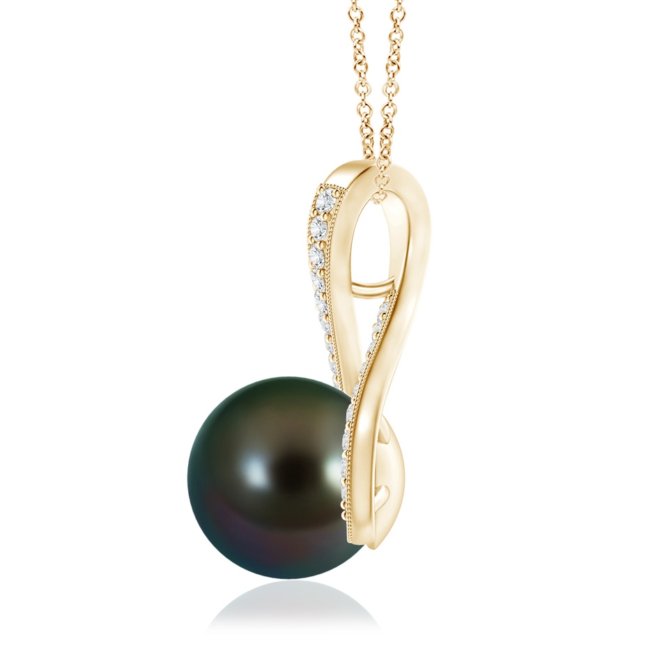 10mm AAAA Tahitian Pearl Swirl Ribbon Pendant with Diamonds in Yellow Gold product image